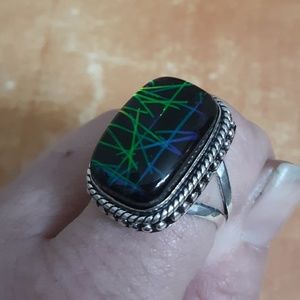 New Dichroic Glass 925 Silver Ring.